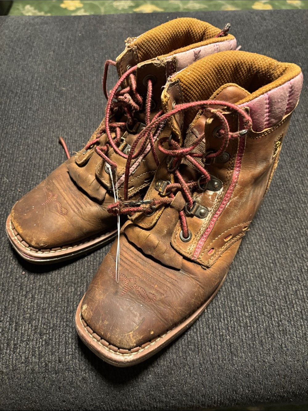Dan Post Brown Leather Men's Work Boots with Pink Accents